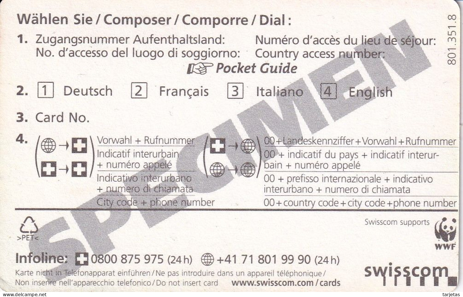 SPECIMEN - TARJETA DE SUIZA DE SWISSCOM DE UN CAMELLO (CAMEL) - Switzerland