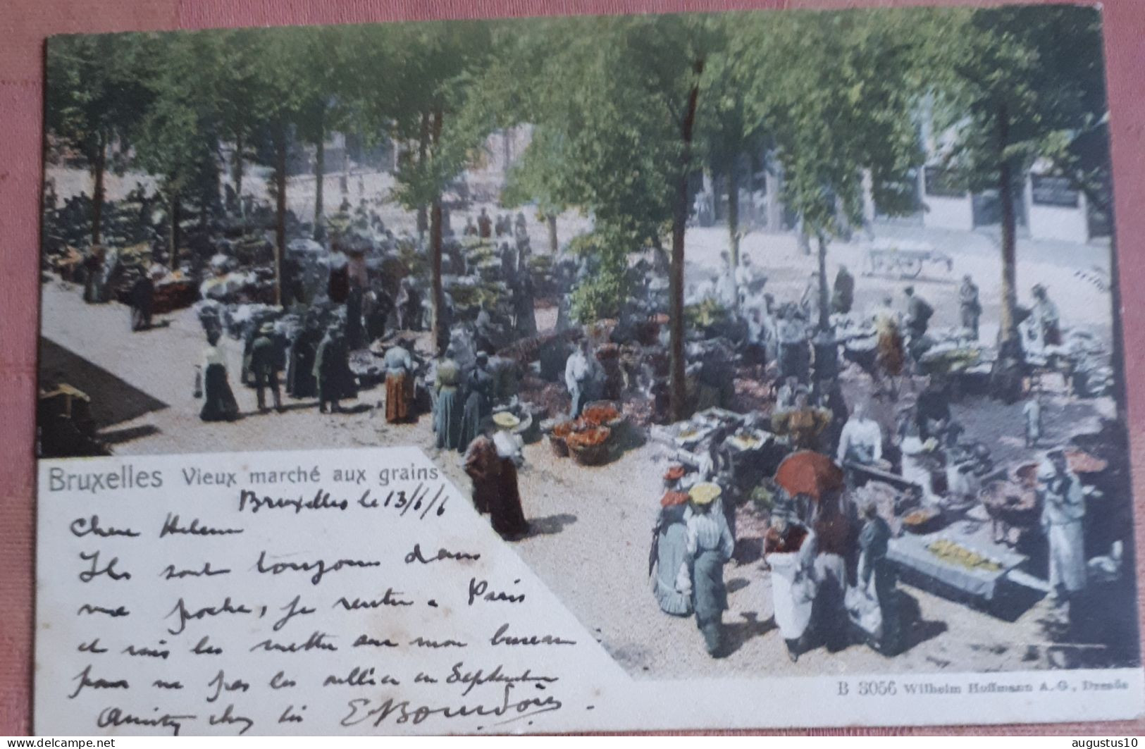 BRUSSEL: ZEER Oude Postkaart In Kleur 1906 Vieux Marché Aux Grains /Graanmarkt Verstuurd Frankrijk Met Zegel 10 Ct - Fêtes, événements