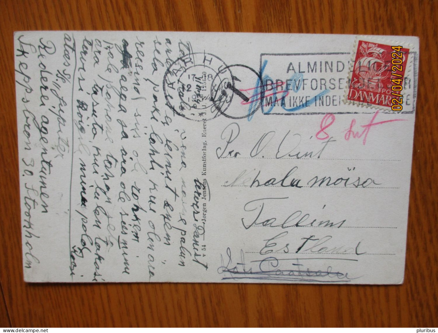 AARHUS MOESGAARD SKOVMOLLE 1934 PENALTY POSTAGE DUE  , TO ESTONIA , 19-1 - Other & Unclassified