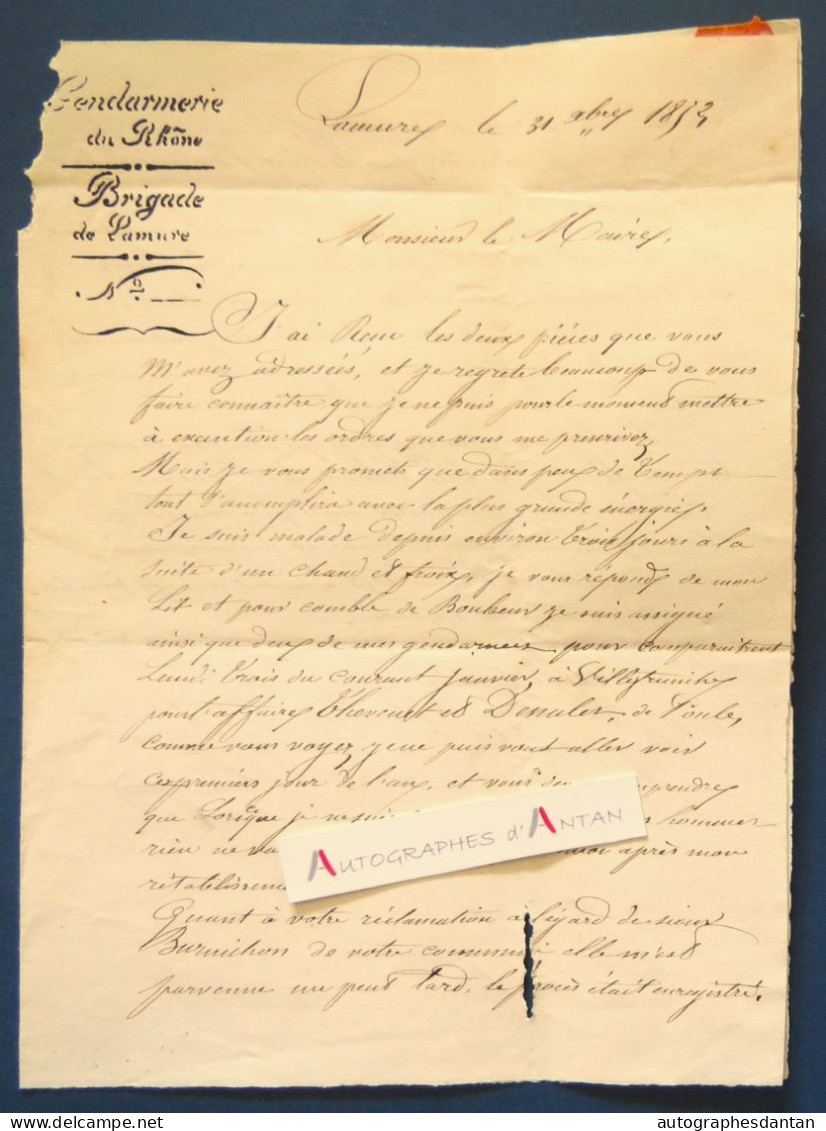 ● Gendarmerie / Brigade De LAMURES  (sur Azergues) 1852 - Rhône - Lettre Au Maire - Thevenet Burnichon - Documenti Storici