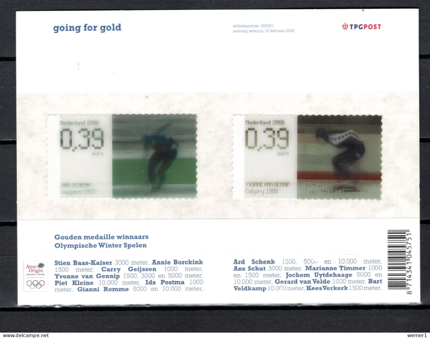 Netherlands 2006 Olympic Games Turin Torino Set Of 2 3-D Stamps On Stamp Card MNH - Winter 2006: Turin