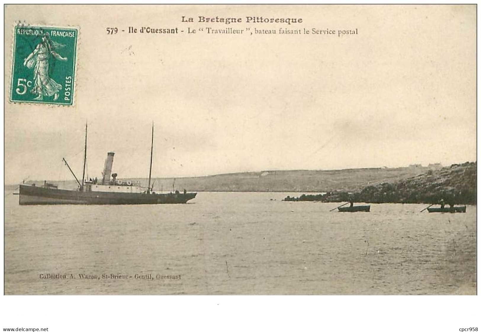 29 .n°40086 . Ouessant  . Le Travailleur Bateau Faisant Le Service Postal - Ouessant