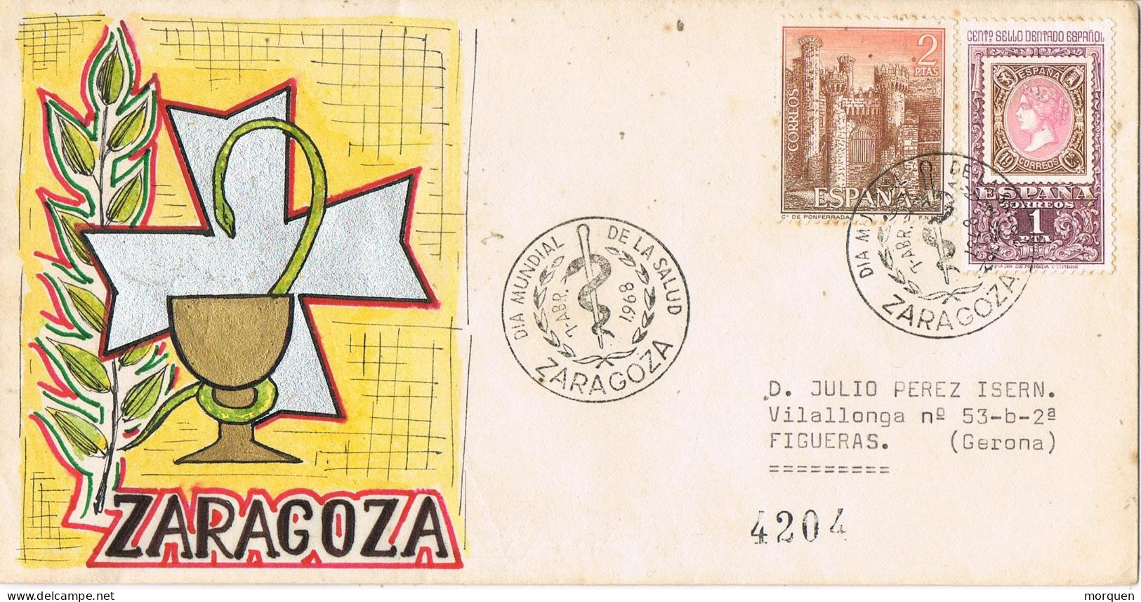 54622. Carta ZARAGOZA 1968. Farmacia, Medicina, Dia Mundial De La Salud - Storia Postale