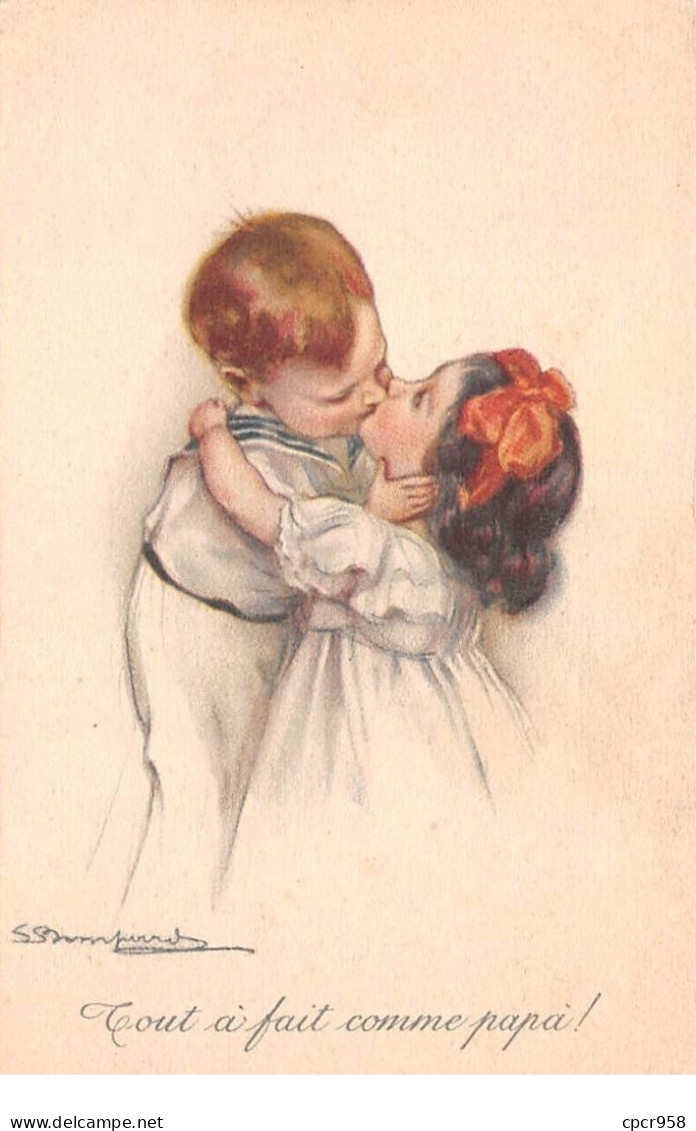 Illustrateur - N°64526 - Bompard - N°920-2 - Tout à Fait Comme Papa ! - Garçon Embrassant Une Fillette Sur La Bouche - Bompard, S.