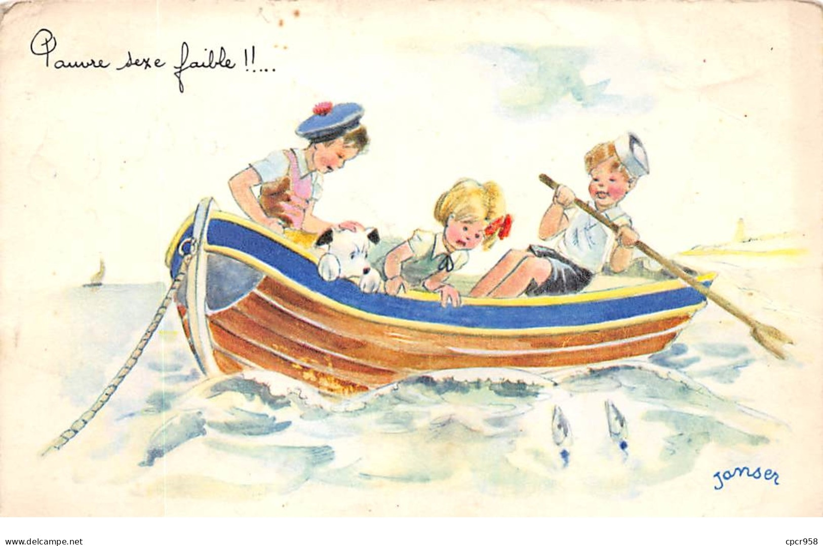 Illustrateur - N°64638 - Janser - Pauvre Sexe Faible - Enfants Dans Une Barque Avec Une Chien - Janser