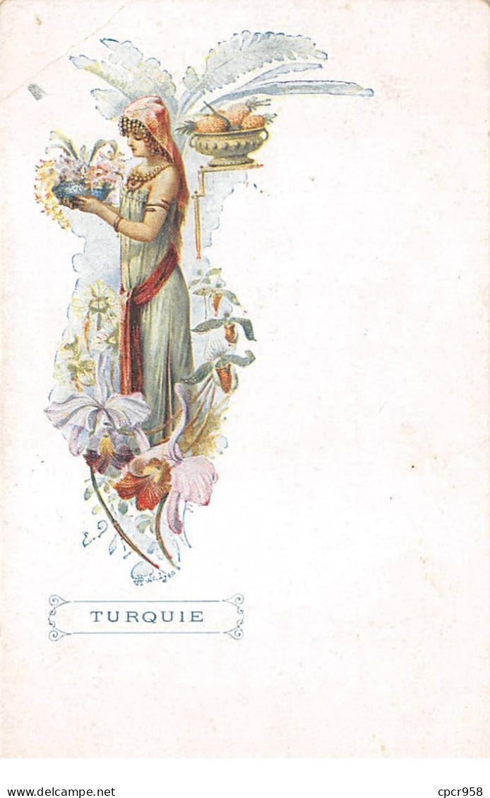 Illustrateur - N°66775 - Genre Mucha - Turquie - Une Femme De Profil Parmi Des Fleurs - Mucha, Alphonse