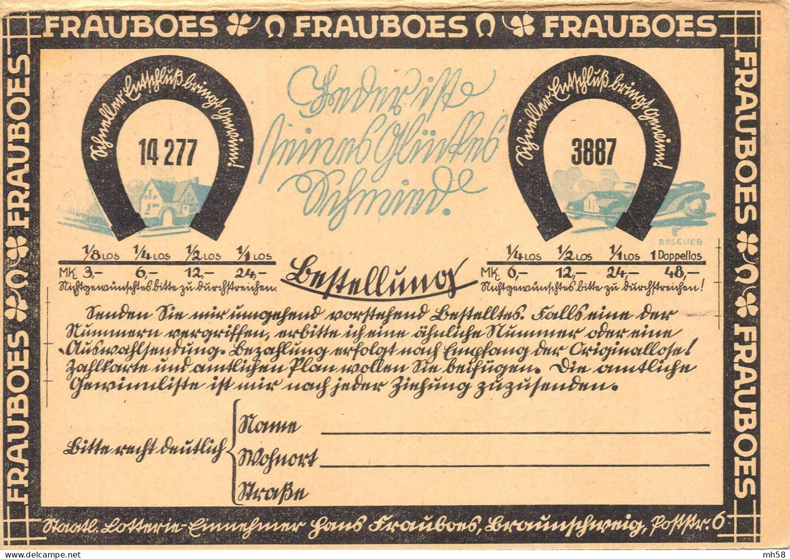 ALLEMAGNE REICH - Entier Privé Réponse Payée / Ganzsache Privat Antwortpostkarte - Lotterie Frauboes Braunschweig - Briefkaarten