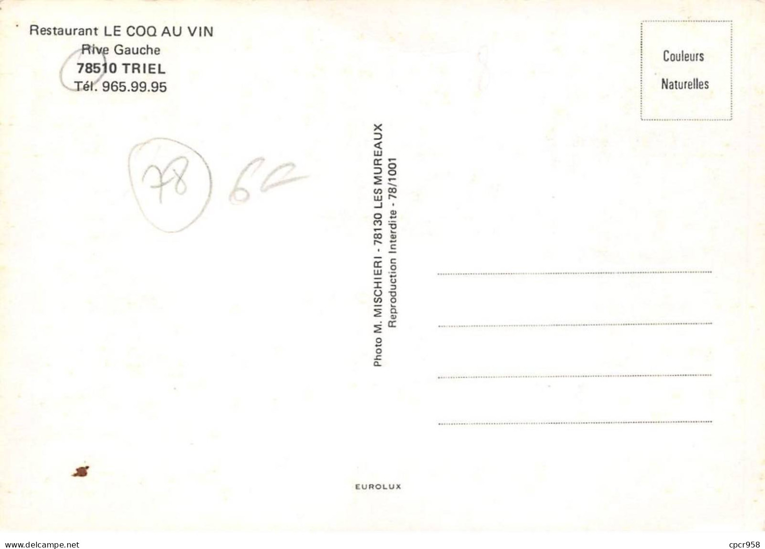 78 - TRIEL - SAN23710 - Restaurant Le Coq Au Vin - CPSM 15X10,5 Cm - Triel Sur Seine