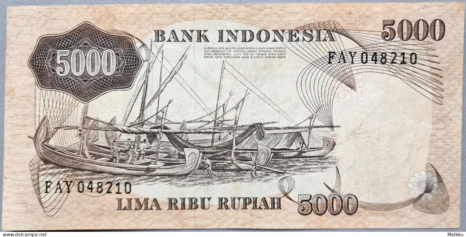 Indonesia 5000 Rupiah 1975 P-114 VF+ (circulated) - Indonésie