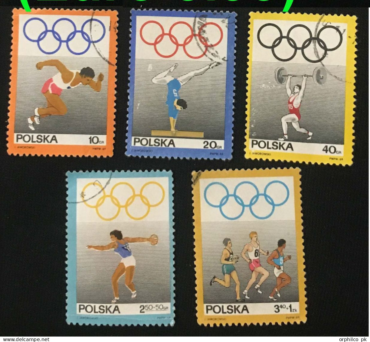 POLAND 1968 Olympic Mexico City Used 5d Weightlifting Athletic 100 Meter Racing Gymnastic Discus Throw Marathon - Summer 1968: Mexico City