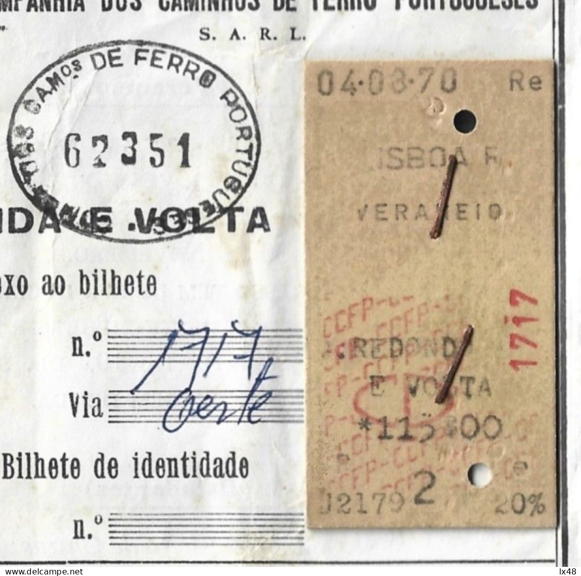 Round-trip Railway Ticket Summer Vacations. Ticket From Lisbon To Redondo, Alentejo And Back 1963.Hin- Und Rückfahrt Mit - Mundo