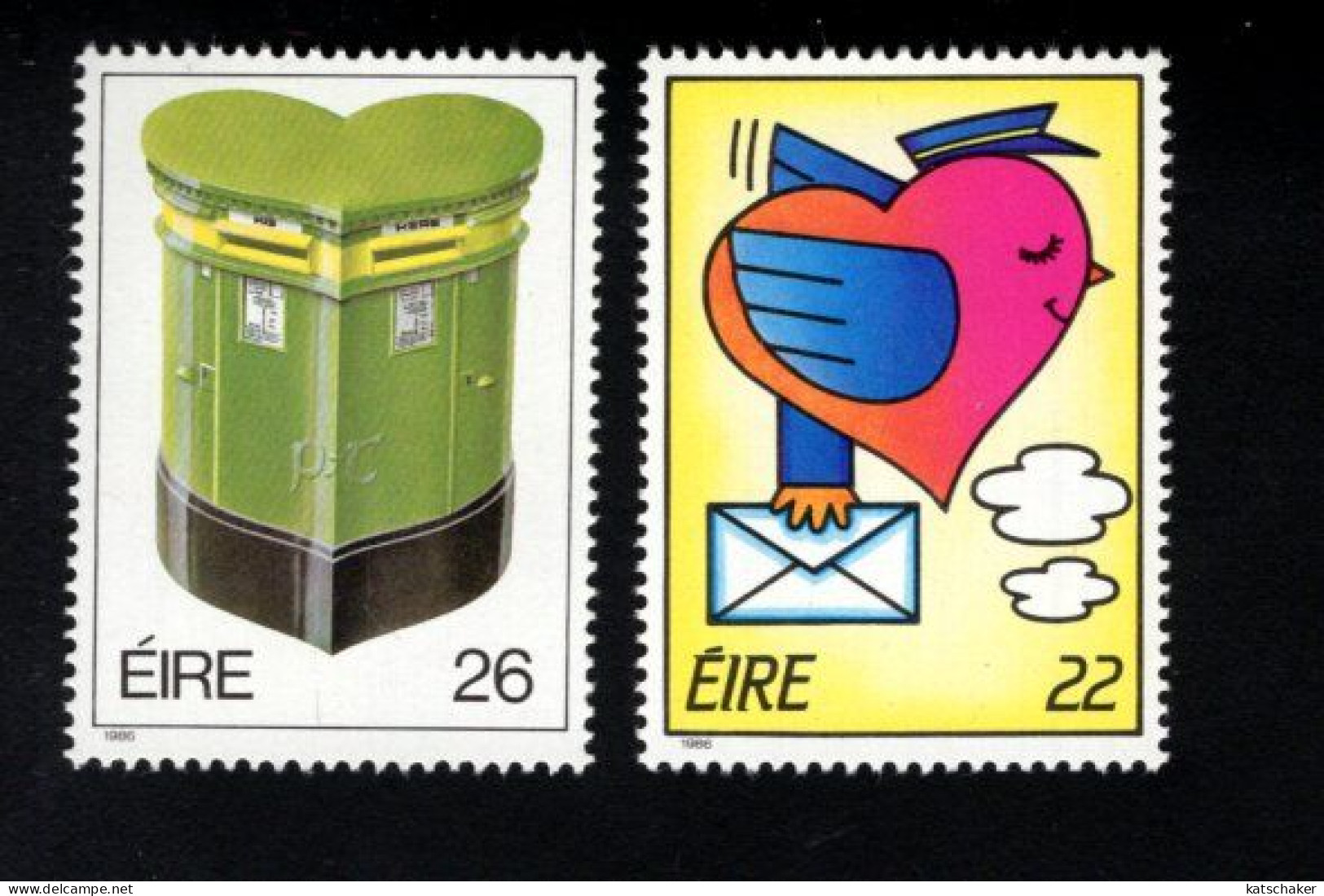 1998981524 1986  SCOTT 653 654 (XX) POSTFRIS  MINT NEVER HINGED - LOVE ISSUES - HEART-SHAPED MAILBOX - BIRD AND LETTER - Ungebraucht