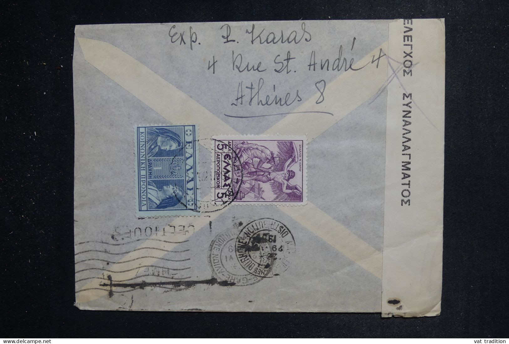 GRECE- Enveloppe De Athènes Pour La France En 1939 Avec Contrôle Postal- L 151283 - Storia Postale