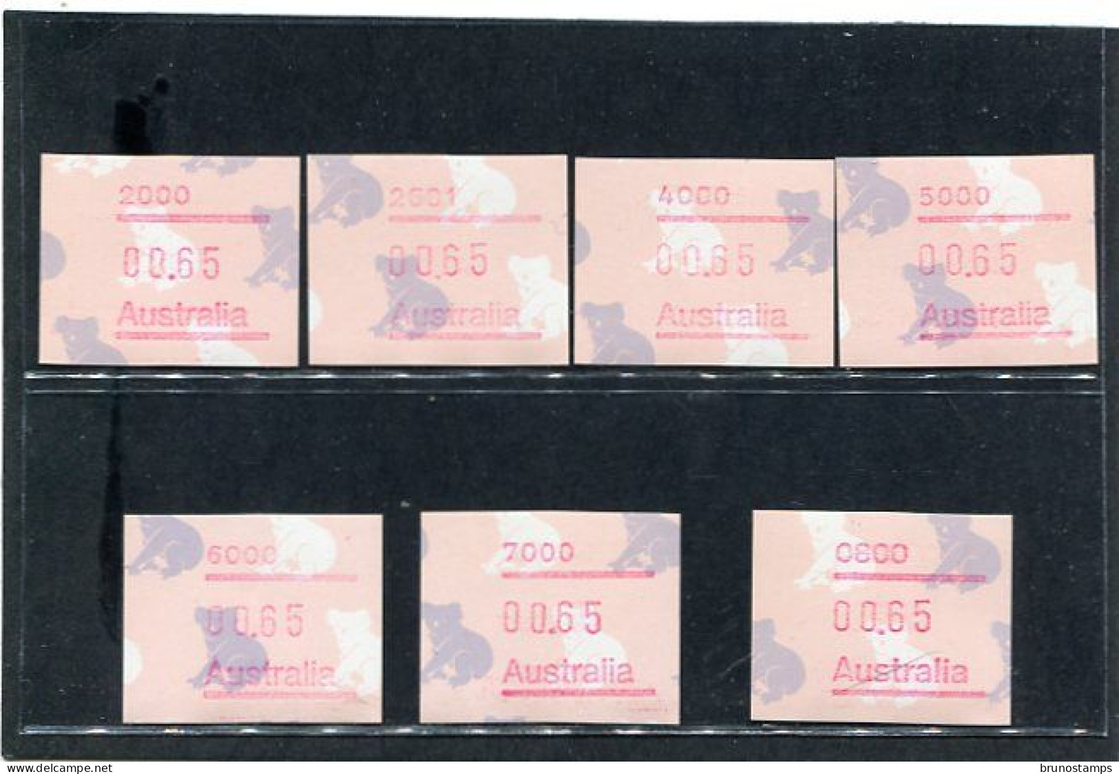 AUSTRALIA - 1990  65c  FRAMA  KOALAS  SET OF 7  POSTCODES  MINT NH - Automatenmarken [ATM]