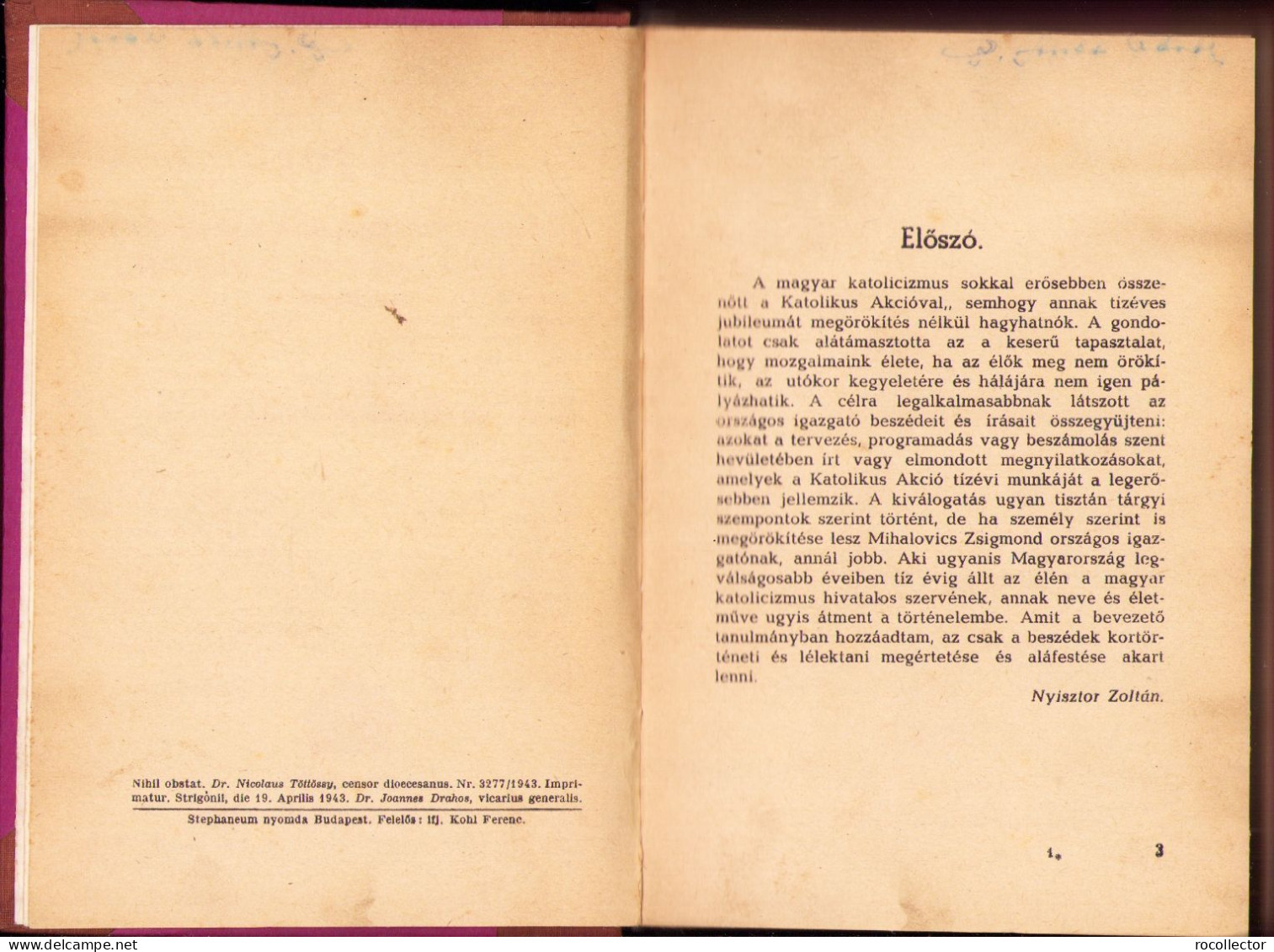 Az Actio Catholica Tíz éve Irta Nyisztor Zoltán, 1943, Budapest C3189 - Livres Anciens