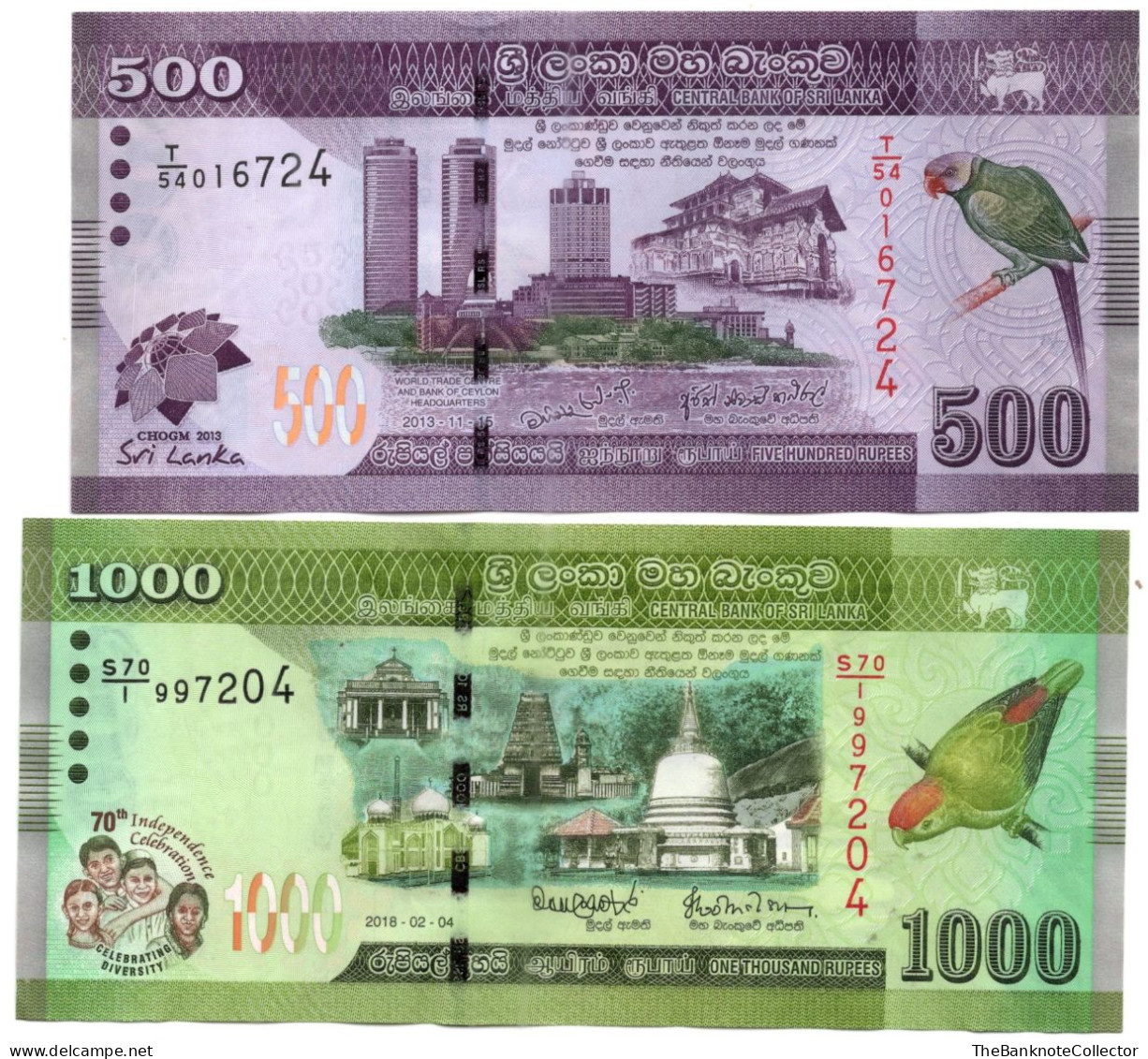 Sri Lanka 500 (2013) And1000 Rupees (2018) Commemorative P-129 And P-130 UNC - Sri Lanka