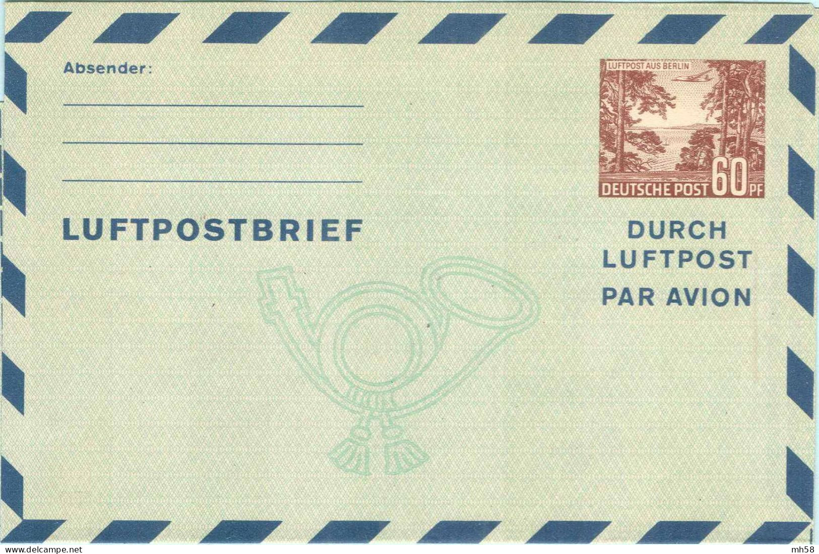 BERLIN 1950 - Entier Aérogramme / Ganzsache Luftpostbrief LF 3 ** - 60 Pf Havellanschaft Rotbraun - Other & Unclassified