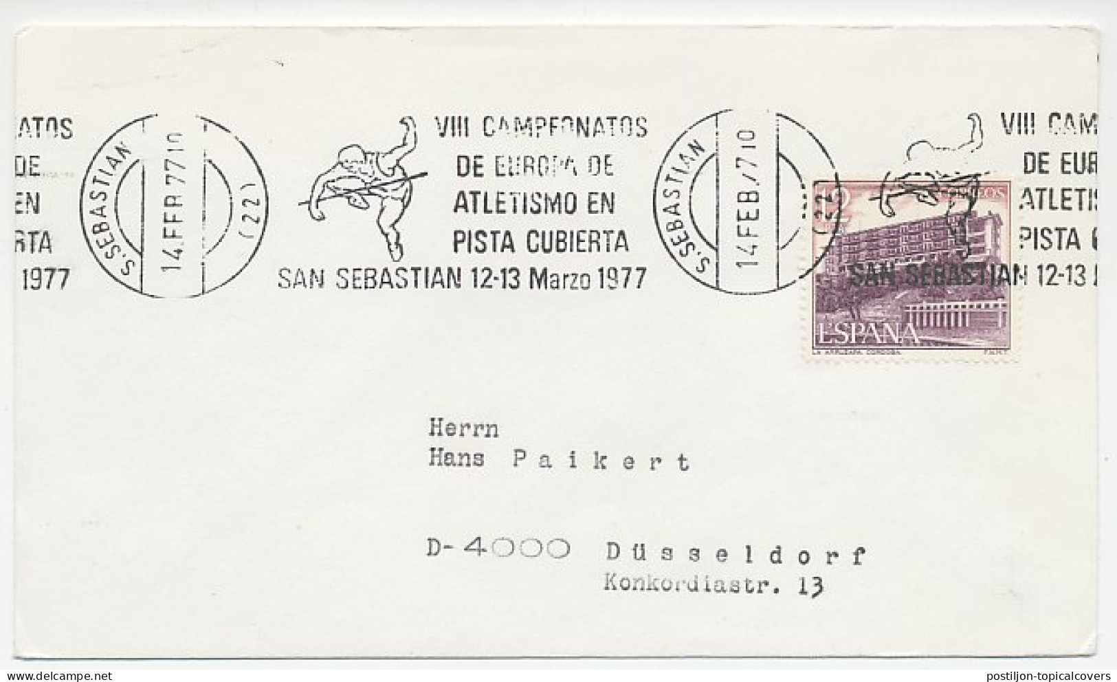 Cover / Postmark Spain 1977 European Athletics Indoor Championships San Sebastian - Otros & Sin Clasificación