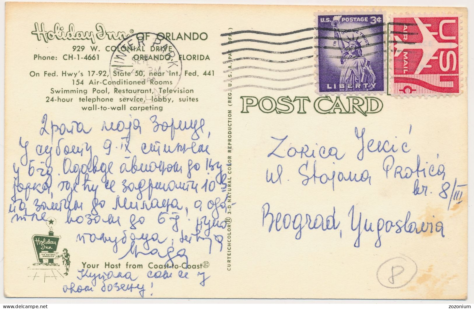 FL Florida Orlando – Holiday Inn, 1960 Nice Stamp Air Mail, Old Postcard - Orlando