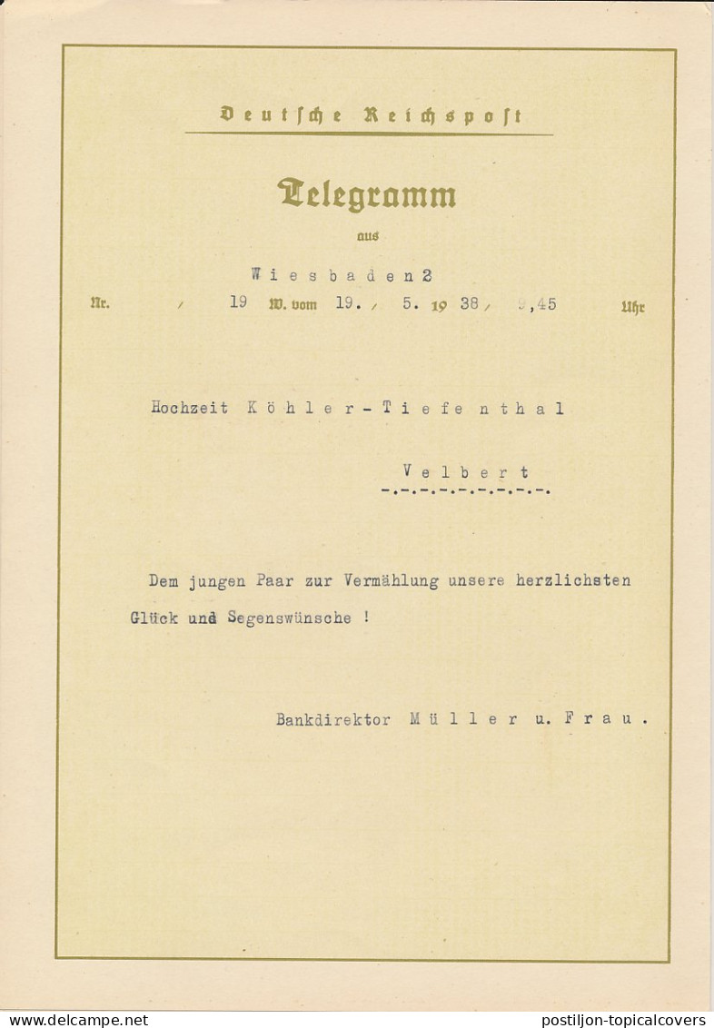 Telegram Germany 1938 - Schmuckblatt Telegramme Baby - Children - Toys - Angels - School - Andere & Zonder Classificatie