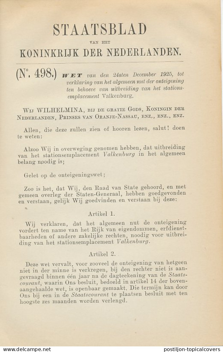 Staatsblad 1925 : Station Valkenburg - Documenti Storici