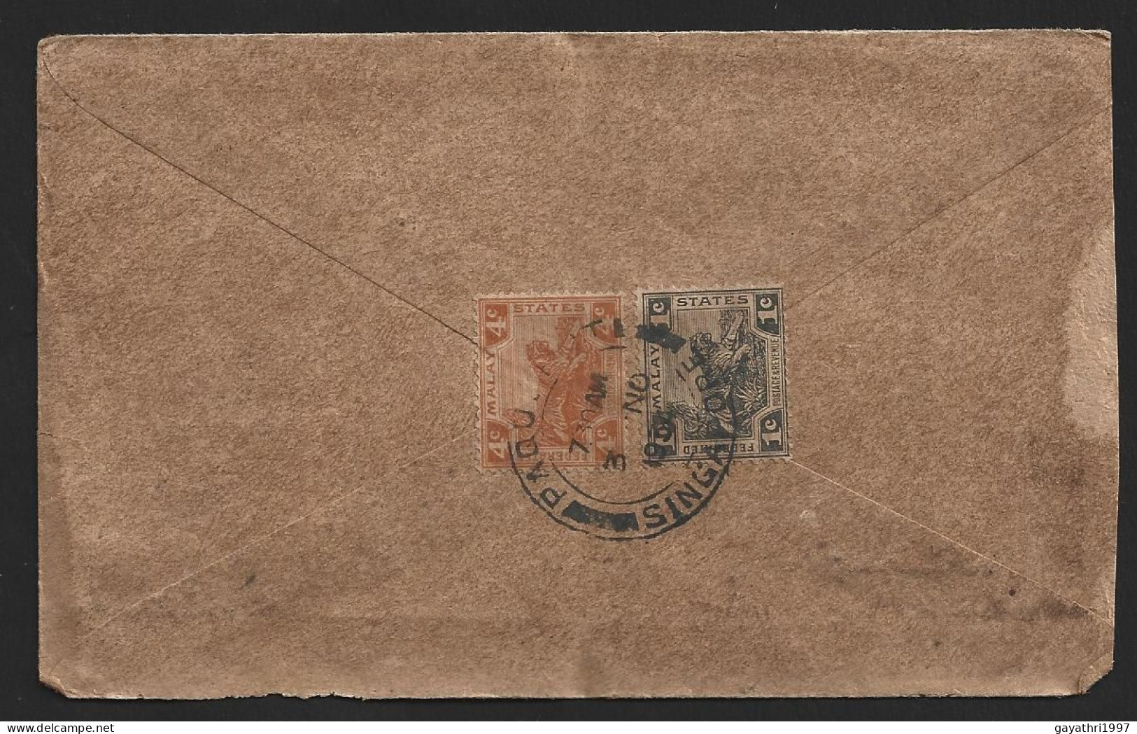 Malaya Federated Malay Stamps On Cover From Singapore (Paquebot) To Singapore ( C753) - Federated Malay States