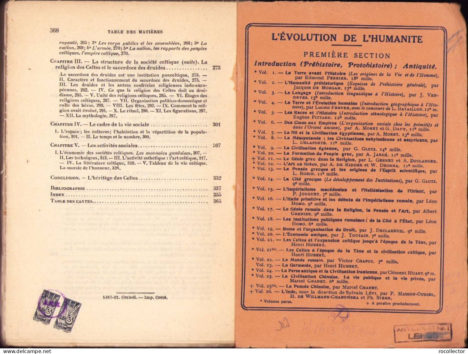 Les celtes depuis l’epoque de La Tene et la civilisation celtique par Henri Hubert, 1932 642SP