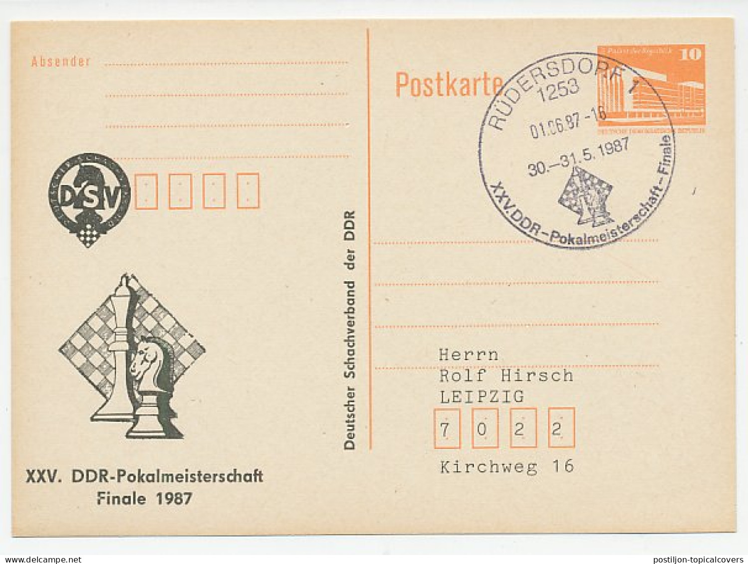 Postal Stationery Germany / DDR 1987 Chess Tournament - Sin Clasificación