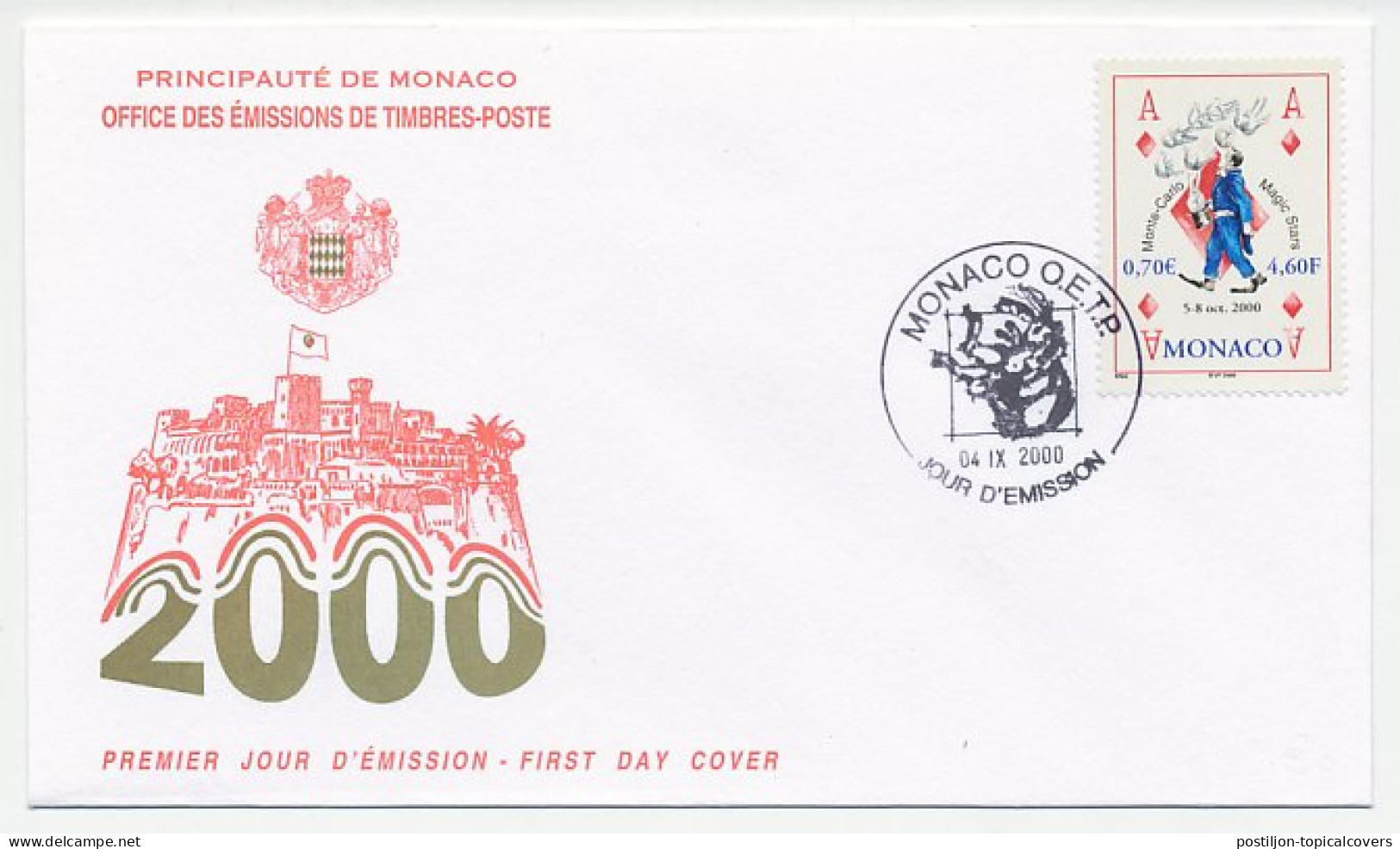 Cover / Postmark Monaco 2000 Magician - Cards - Circus