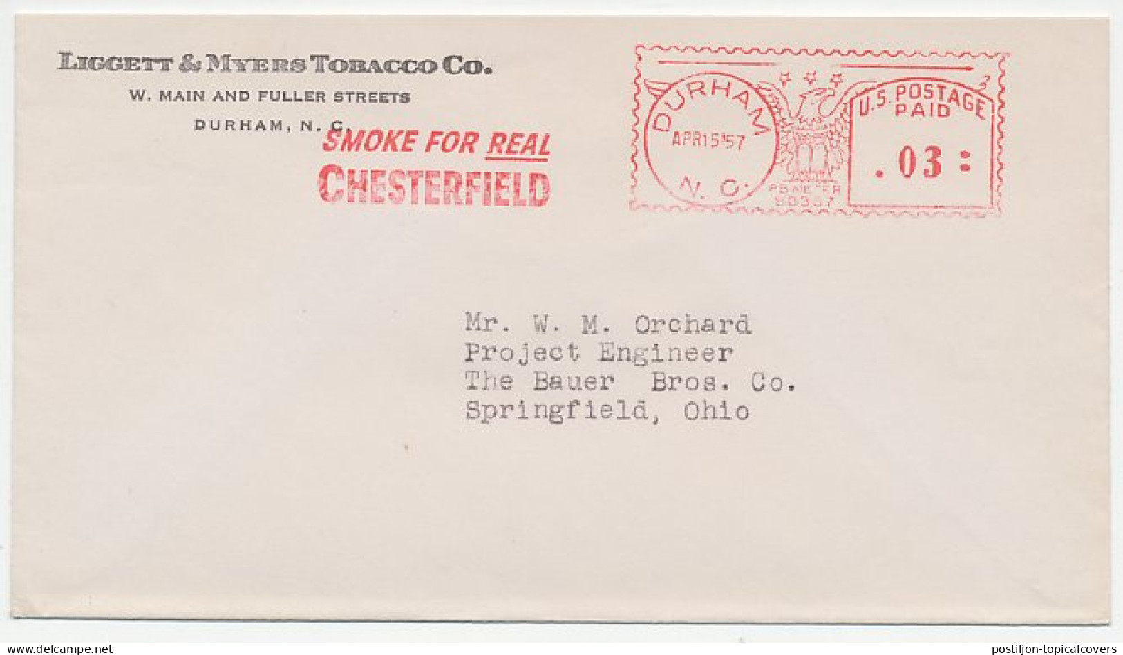 Meter Cover USA 1957 Cigarette - Chesterfield - Tabaco