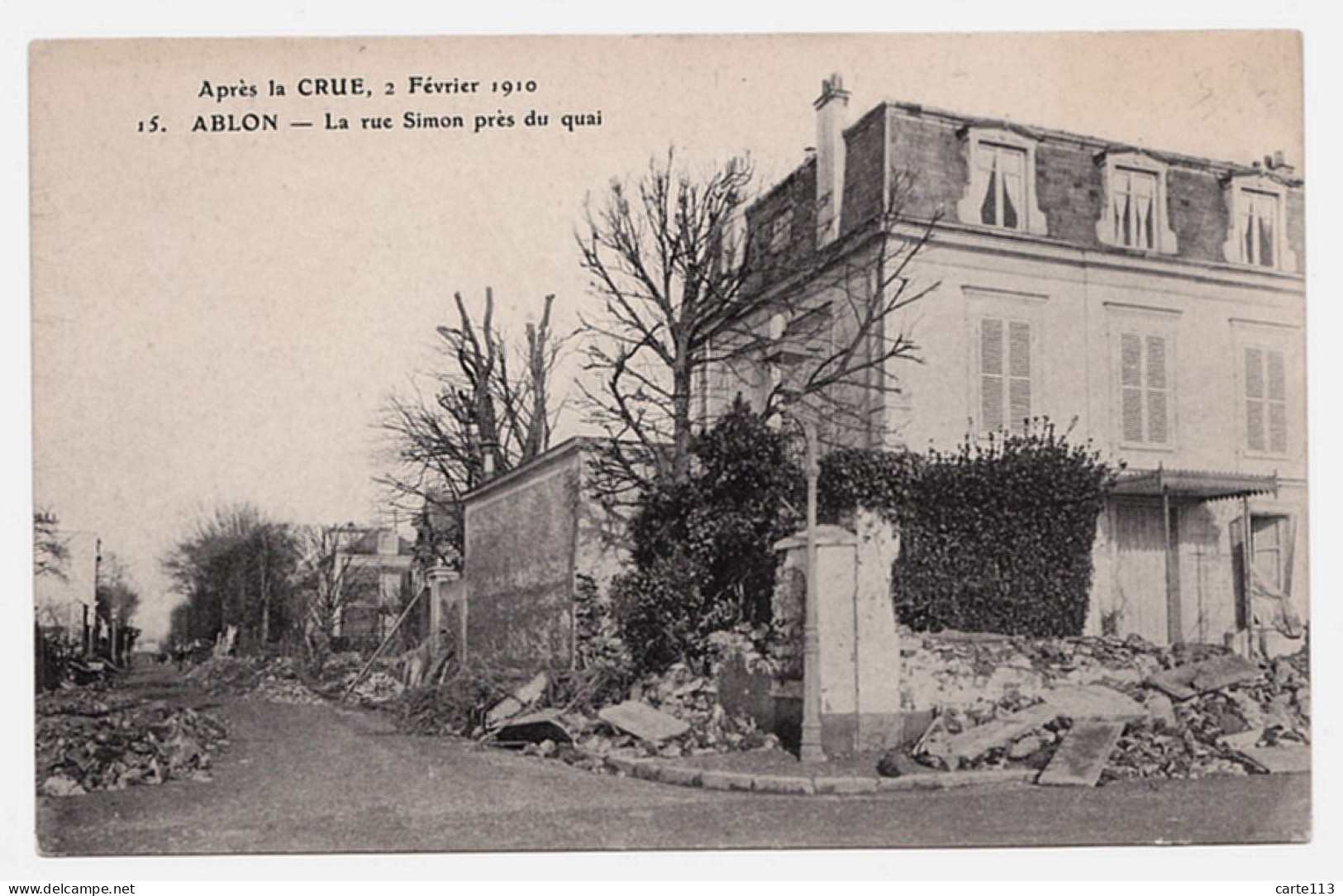 94 - B624CPA - ABLON - 15 - Après La Crue 2-2-1910 - La Rue Simon, Près Du Quai - Parfait état - VAL-DE-MARNE - Ablon Sur Seine
