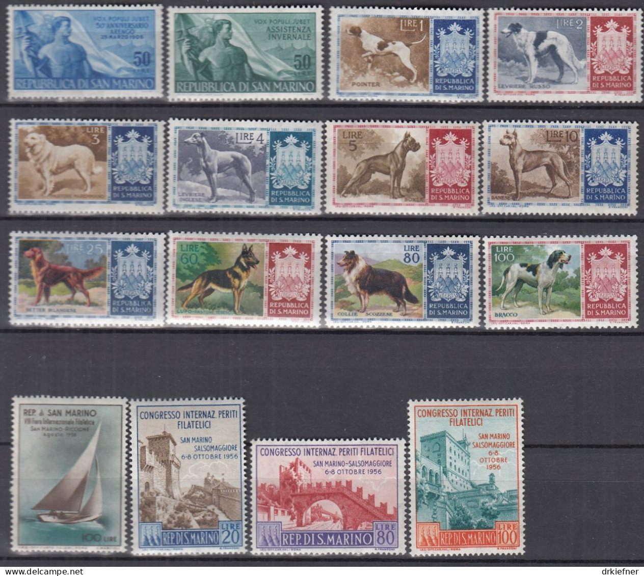 SAN MARINO  545-560, Postfrisch **, Aus Jahrgang 1956, Hunde, Segeln... - Unused Stamps