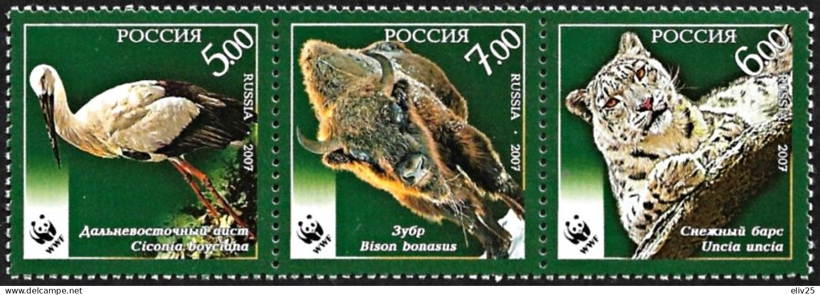 Russia 2007, WWF Rare Animals Bird Mammals - Strip Of 3 V. MNH - Ungebraucht