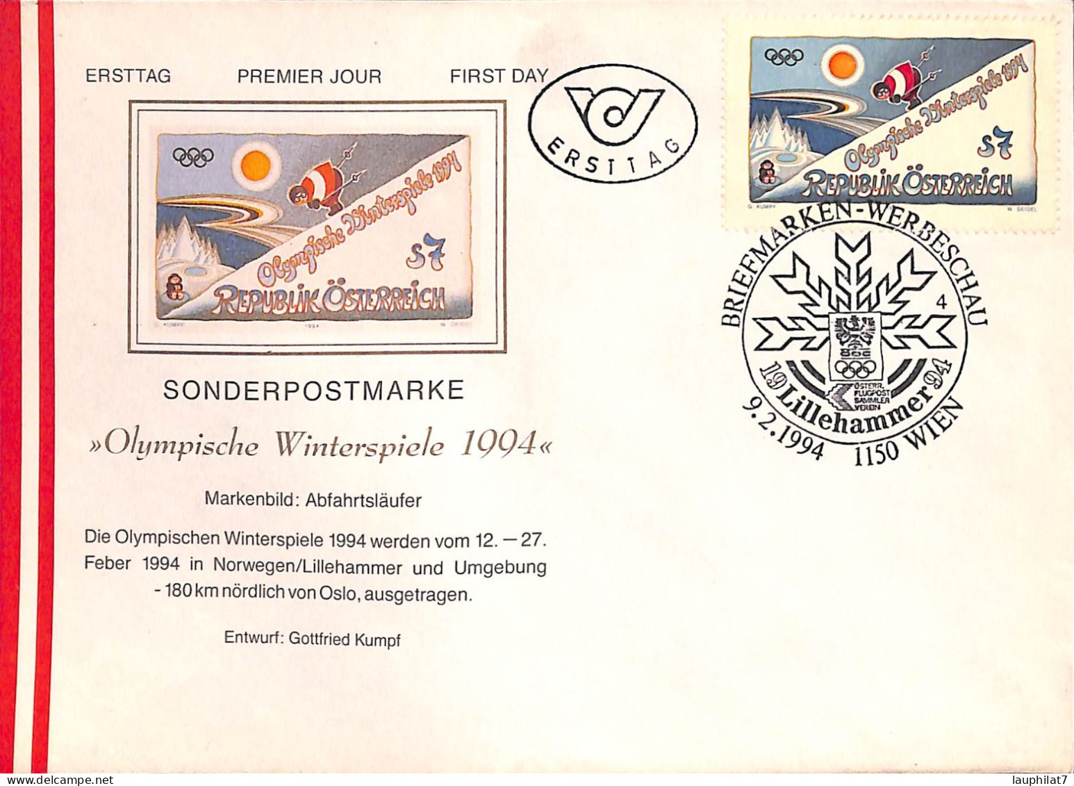 [900594]TB//-Autriche 1994 - FDC, Documents, Jeux Olympiques, Sports, Ski - Ski