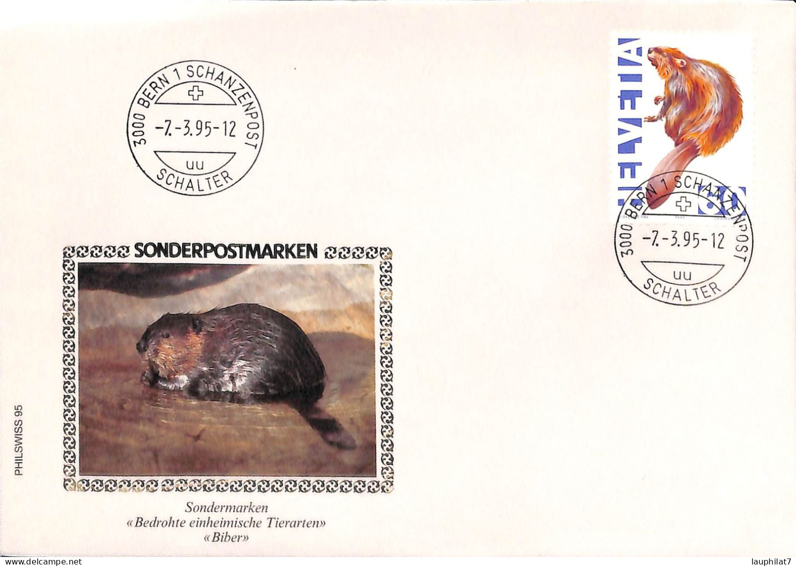 [900105]TB//-Suisse  - FDC, Documents, BERN 1 SCHANZENPOST, Animaux, Rongeurs - Nager