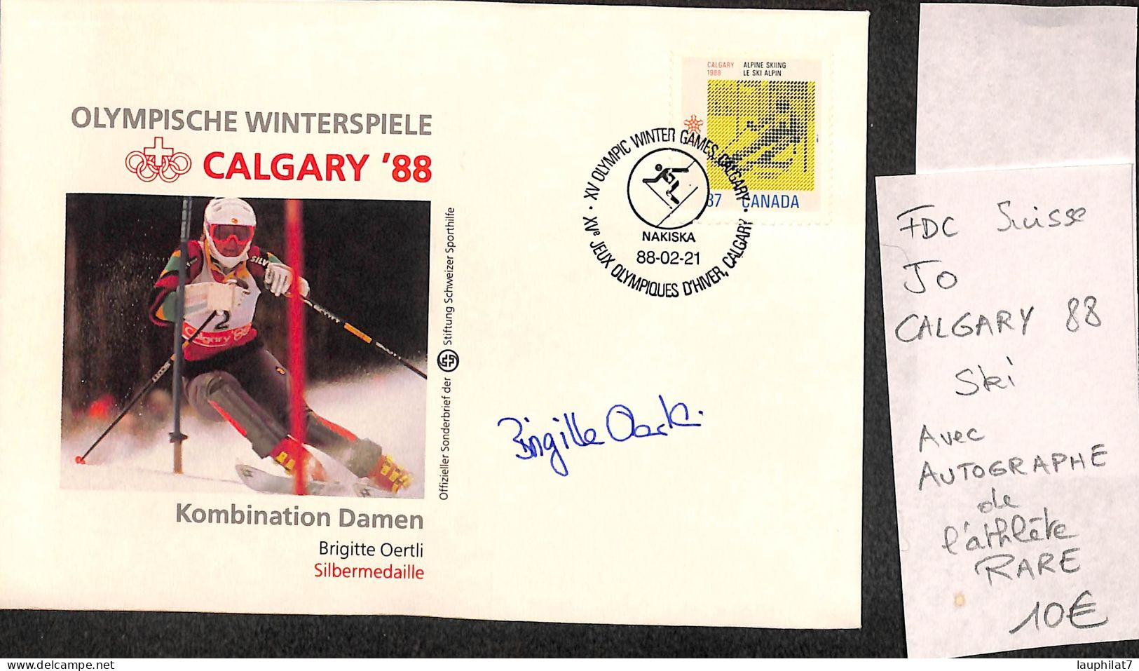 [900092]TB//-Suisse 1988 - FDC, Documents, Brigitte Oertli, Calgary, Avec Autographe De L'athlète, RARE, Jeux Olympique - Inverno1988: Calgary