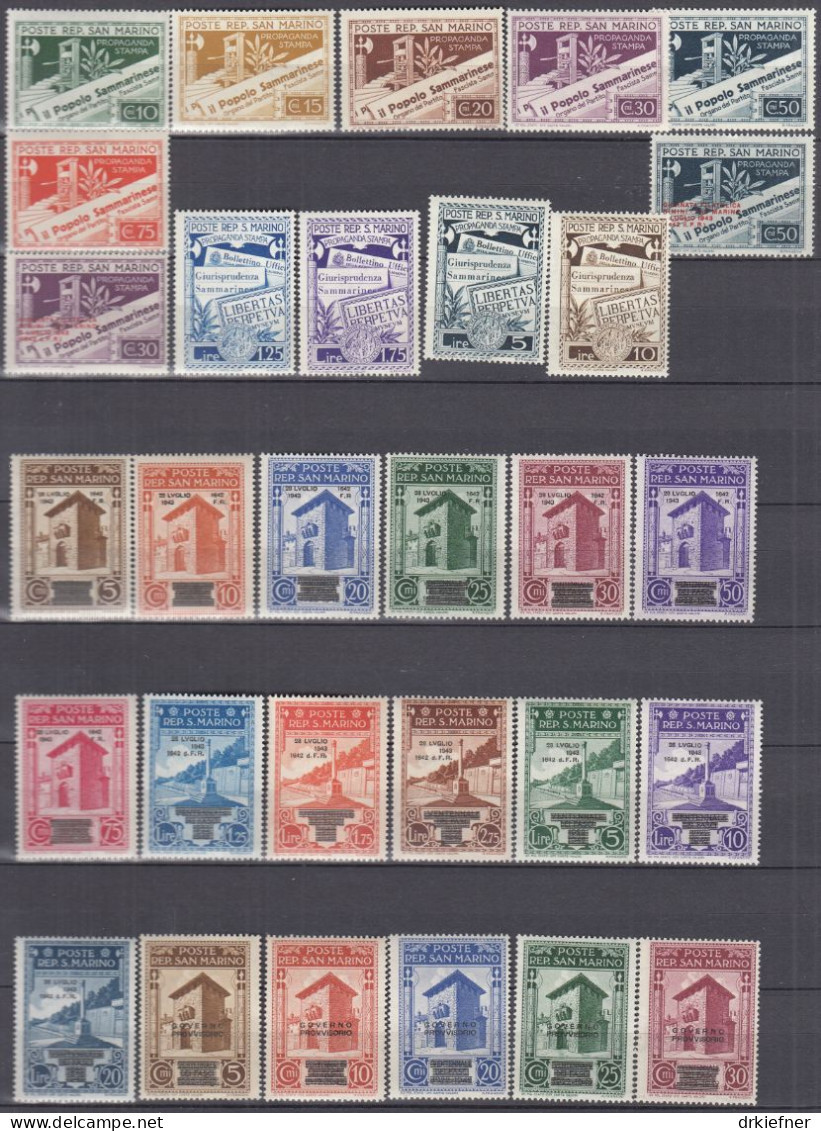 SAN MARINO  259-283, 292-302, Postfrisch **, Aus Jahrgang 1943 - Unused Stamps