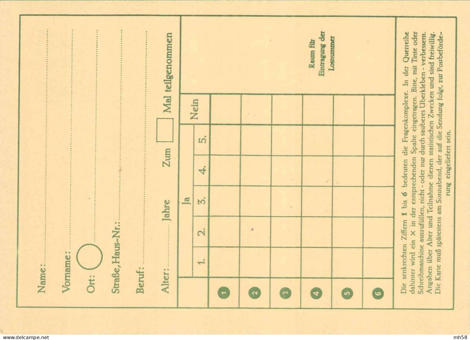 ALLEMAGNE RFA BUND 1953 - Entier / Ganzsache * - FP 4 Funklotterie - 10 (65 Pf) Posthorn Grün - Postkarten - Ungebraucht