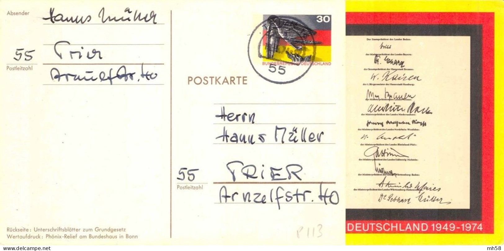 ALLEMAGNE RFA BUND - Entier / Ganzsache Gestempelt Am 18.5.1974 - P 113 Oder PSo 4 25 Jahre BRD - 30 Pf Phönix-Relief - Postales - Usados