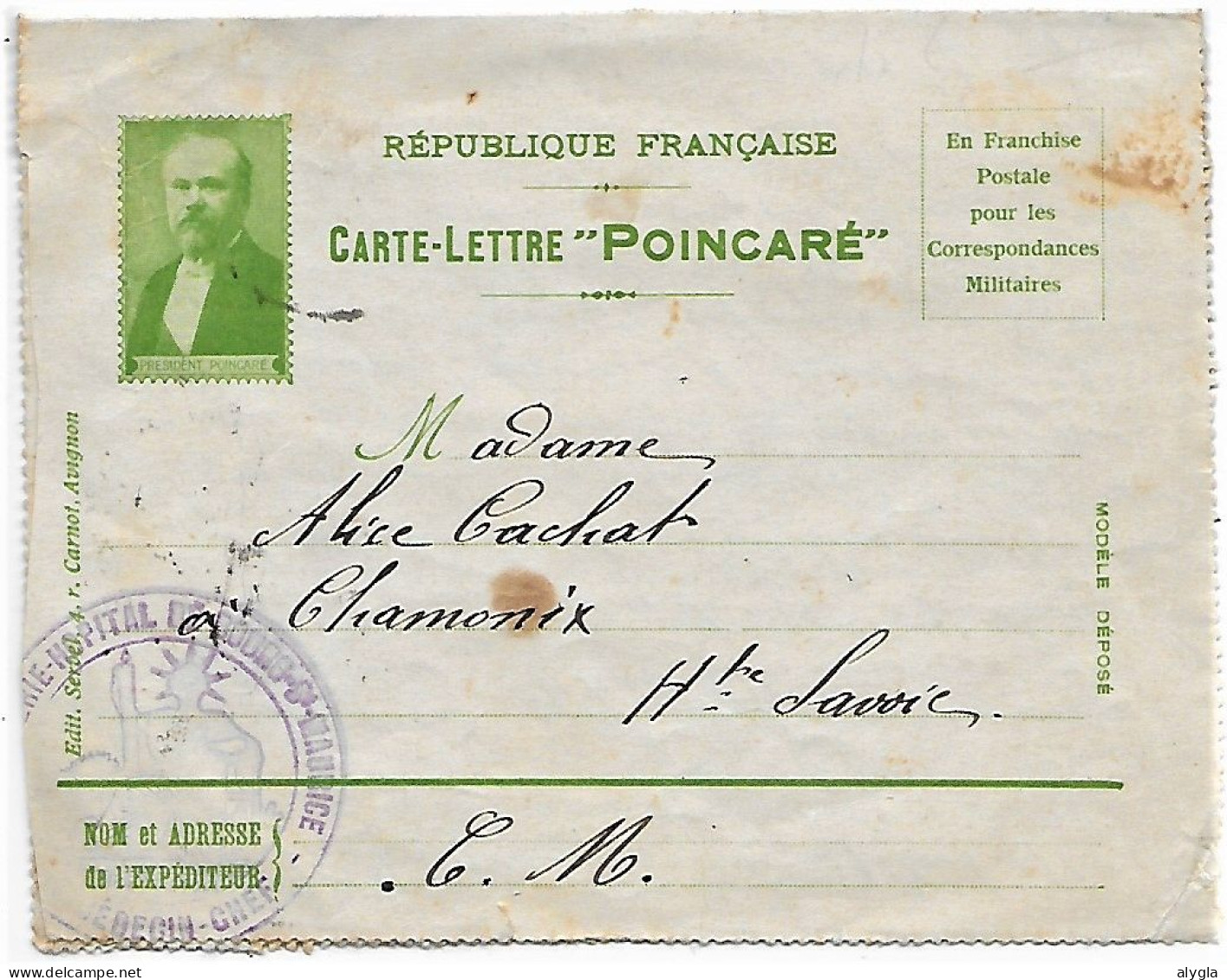 CHAMONIX - Courrier Adressé Le 29 Aout 1915 à Mme Alice CACHAT Par Un Infirmier - Voir 2 Les Scans - Manuskripte