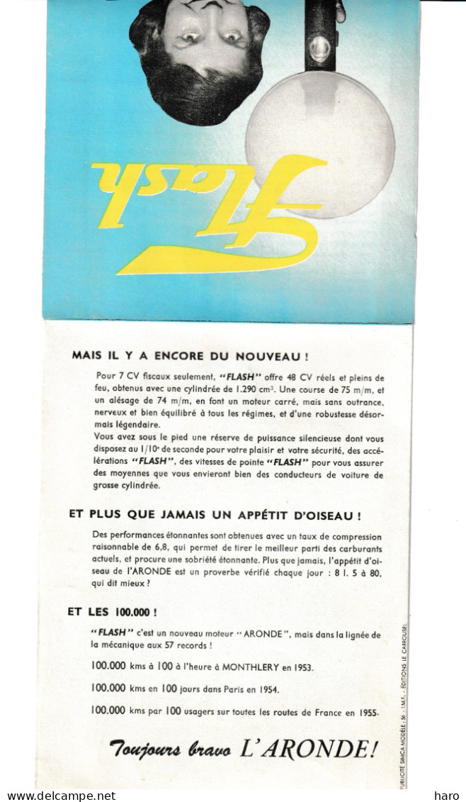 Automobile - OLDTIMER - Dépliant Publicitaire Pour Présenter " FLASH "le Nouveau Moteur De L'ARONDE- SIMCA  (B371) - Auto