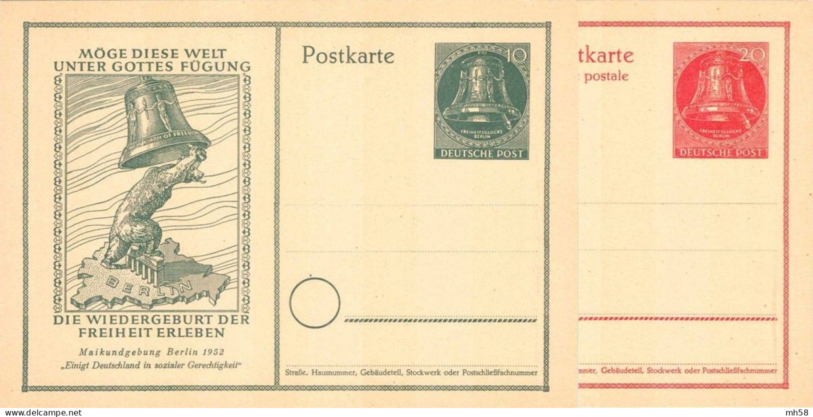 BERLIN 1952 - Entier / Ganzsache * - P 28 + P29 Maikundgebung Maifeier - 10 Pf Und 20 Pf Freiheitsglocke - Postkaarten - Ongebruikt