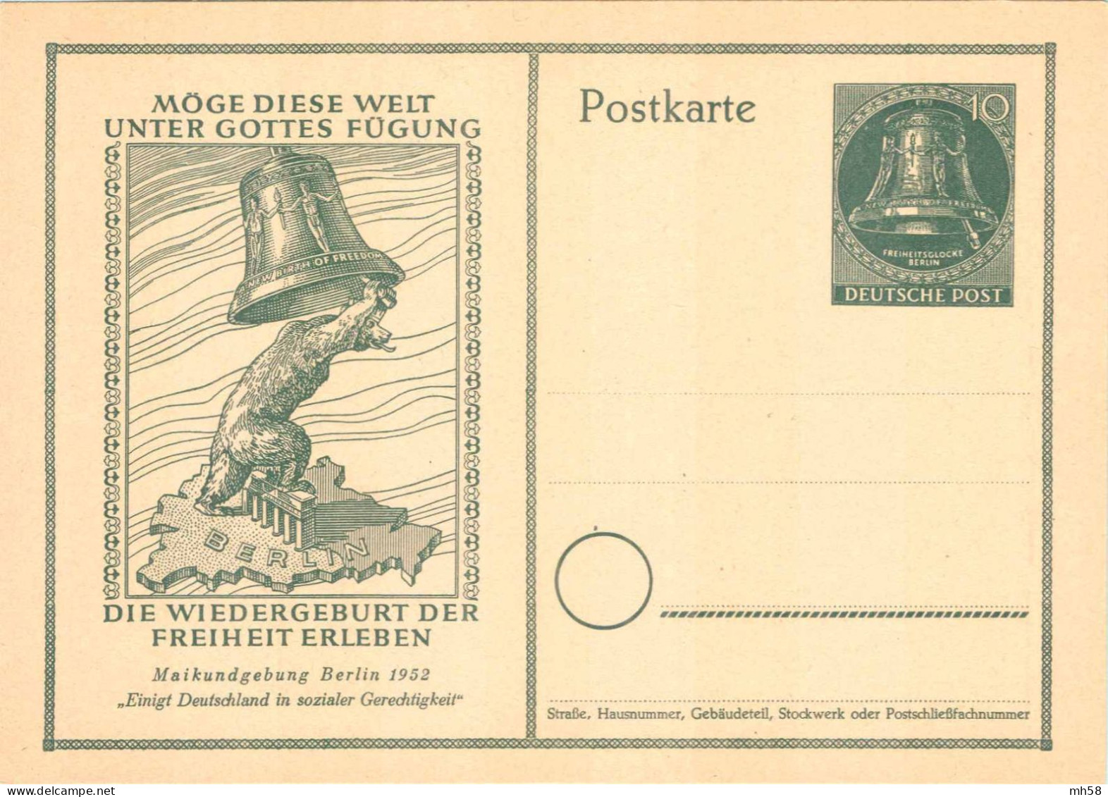 BERLIN 1952 - Entier / Ganzsache * - P 28 + P29 Maikundgebung Maifeier - 10 Pf Und 20 Pf Freiheitsglocke - Cartoline - Nuovi