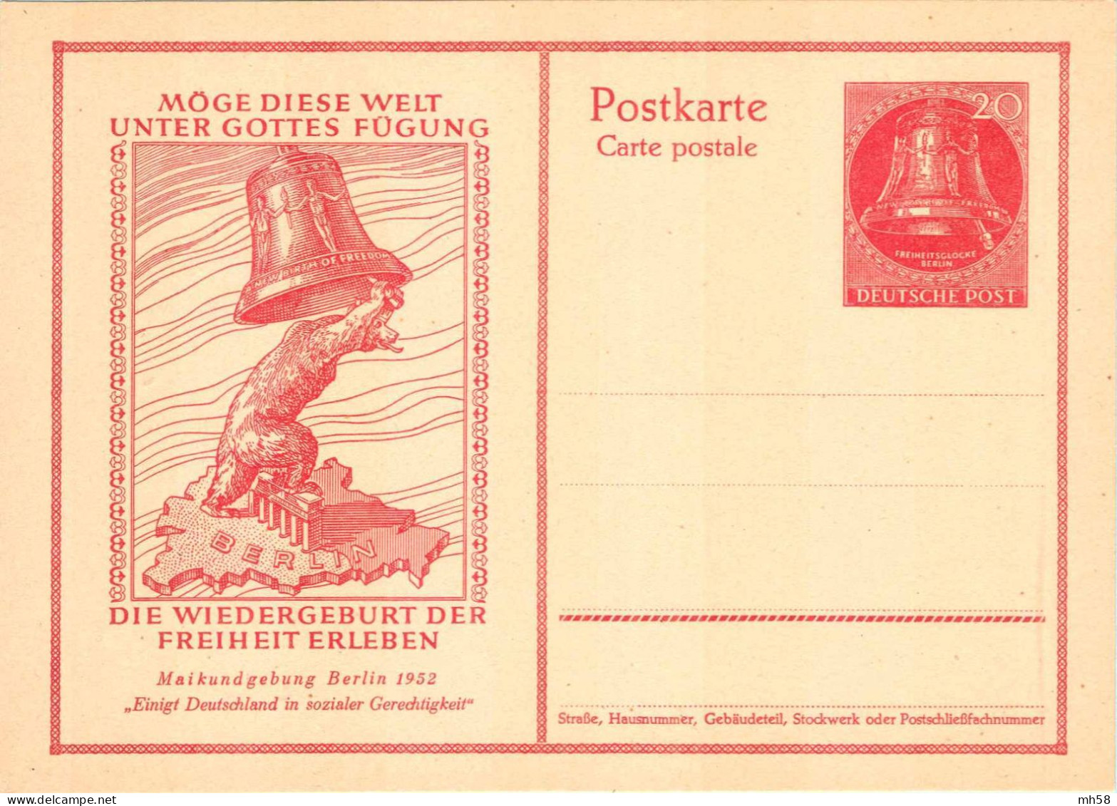 BERLIN 1952 - Entier / Ganzsache * - P 28 + P29 Maikundgebung Maifeier - 10 Pf Und 20 Pf Freiheitsglocke - Postkarten - Ungebraucht