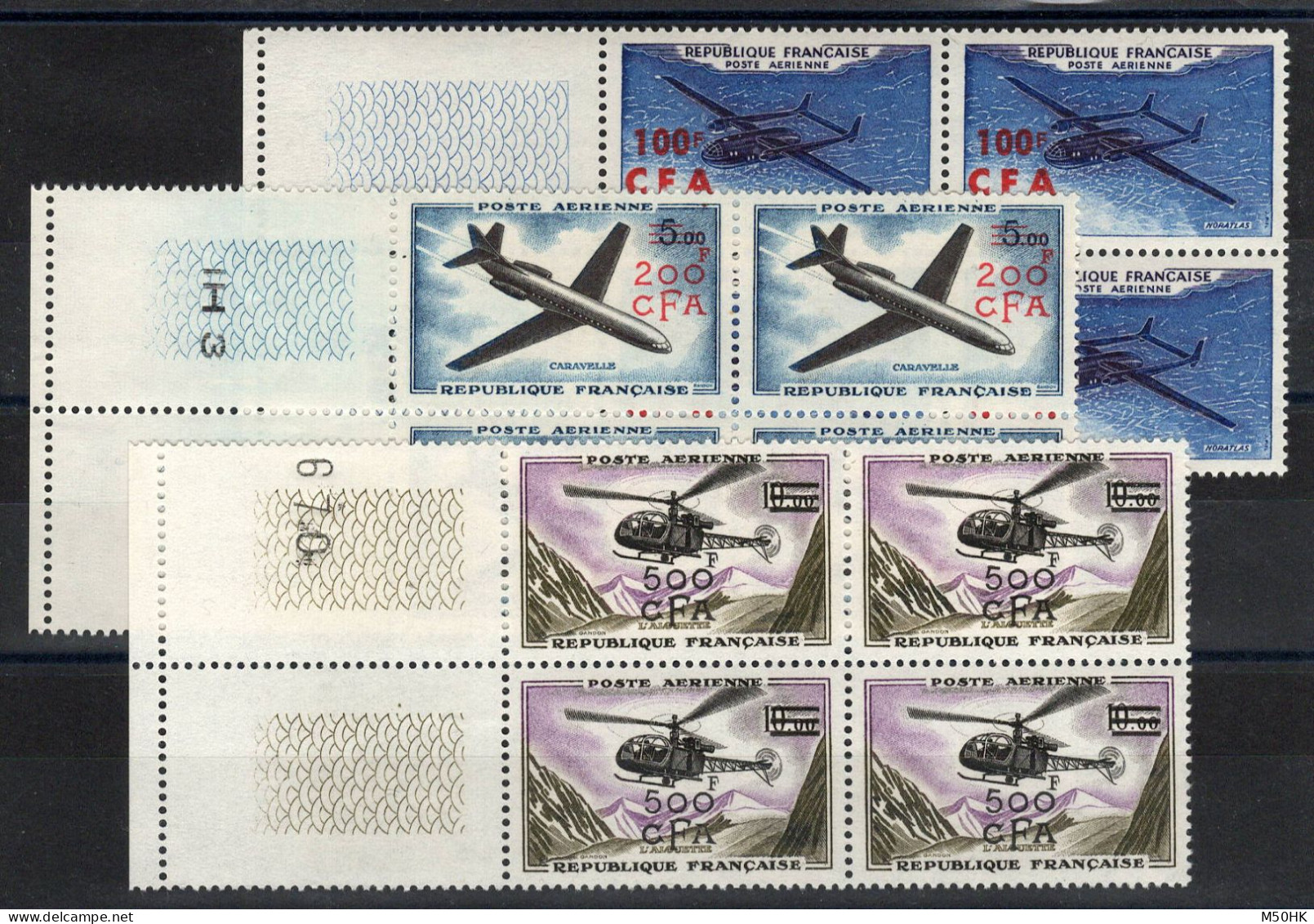 Reunion CFA - YV PA 58 à 60 N** MNH Luxe Complete En Blocs De 4 BdF , Prototypes , Cote 140+ Euros - Airmail