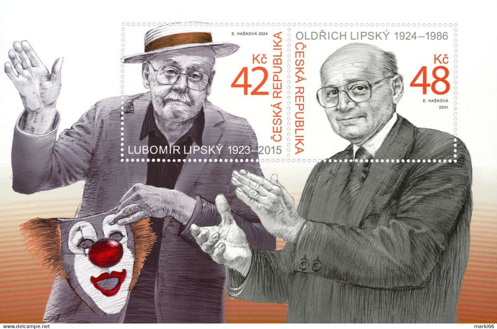 Czech Republic - 2024 - Theatre And Film Actors - Brothers Lubomir And Oldrich Lipsky - Mint Souvenir Sheet - Unused Stamps