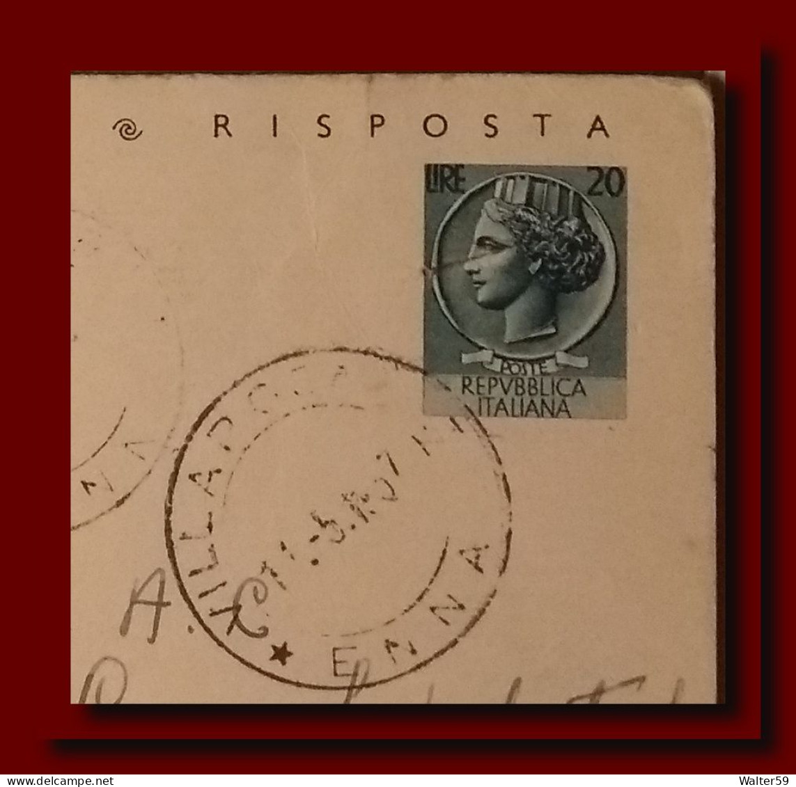 1957 ITALIA ITALY Intero CPRP Sir £20 Parte Risposta Vg VILLAROSA X ROMA Ps Card 2scans - Stamped Stationery