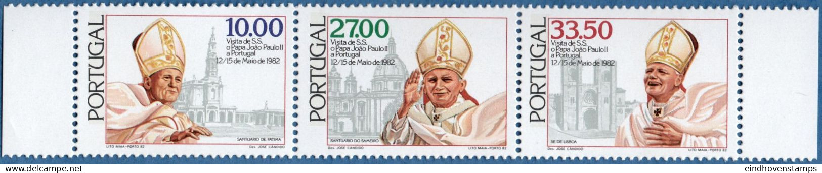 Portugal 1982 Pope John Paul's Visit 3 Values MNH - Christentum