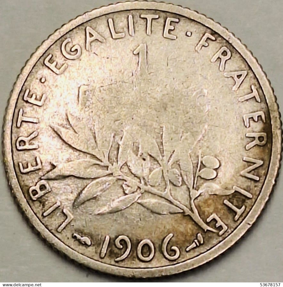 France - Franc 1906, KM# 844.1, Silver (#4057) - 1 Franc