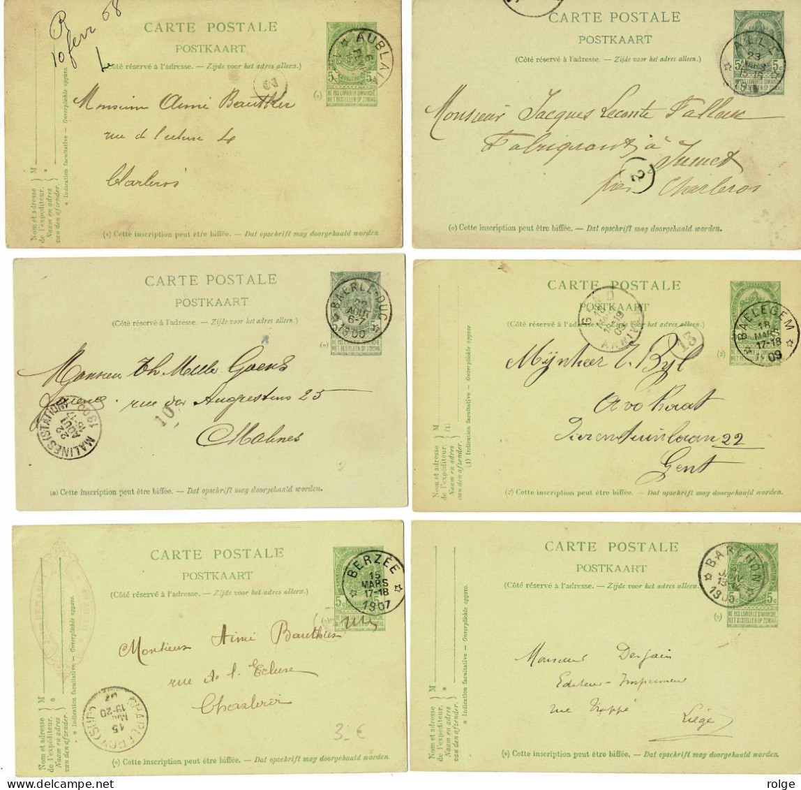 D001 UITGIFTE 1893 OP BRIEFKAARTEN  *ALLE-AUBLAIN-BAELEGHEM-BAERLE DUC-BARCHON-BERZEE* - Cachets à étoiles